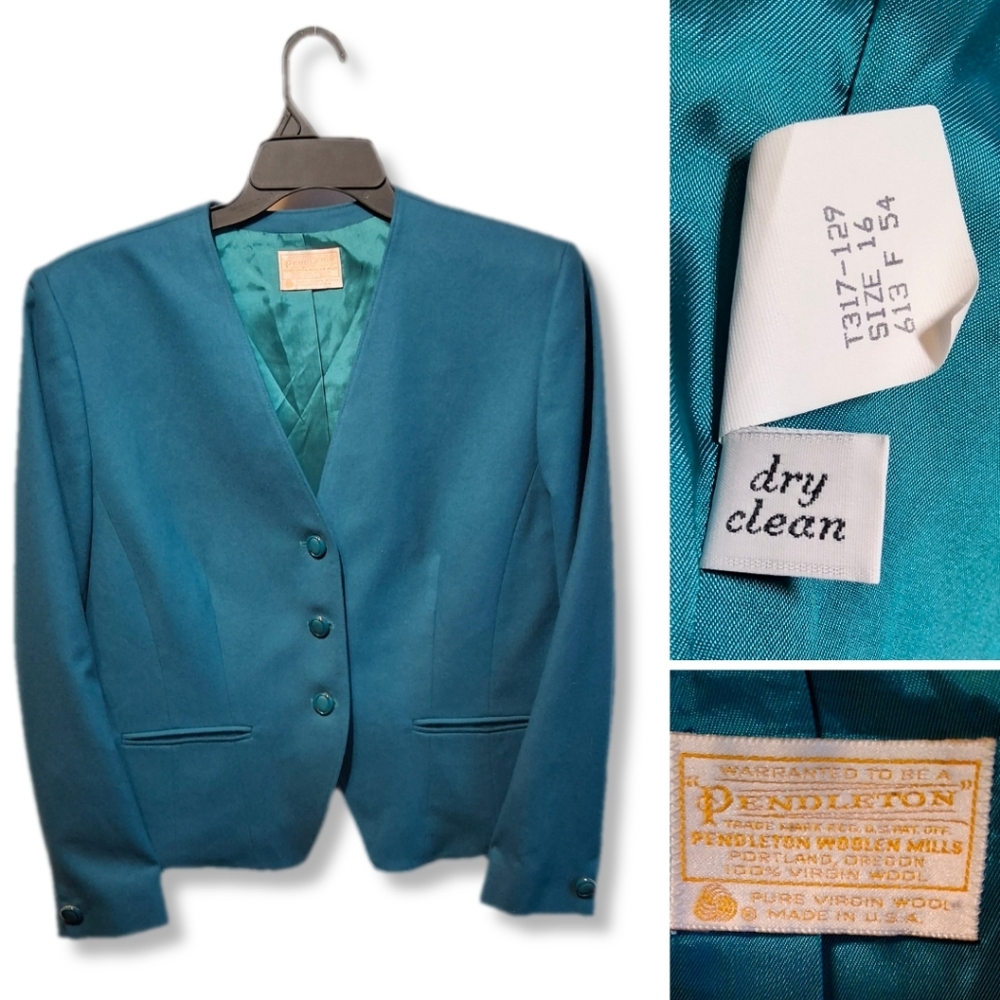 Pendelton Blazer 80s Vintage | 100% Virgin Wool | Made In USA | Teal | Size 16